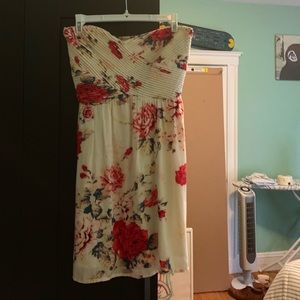 Strapless cream floral dress